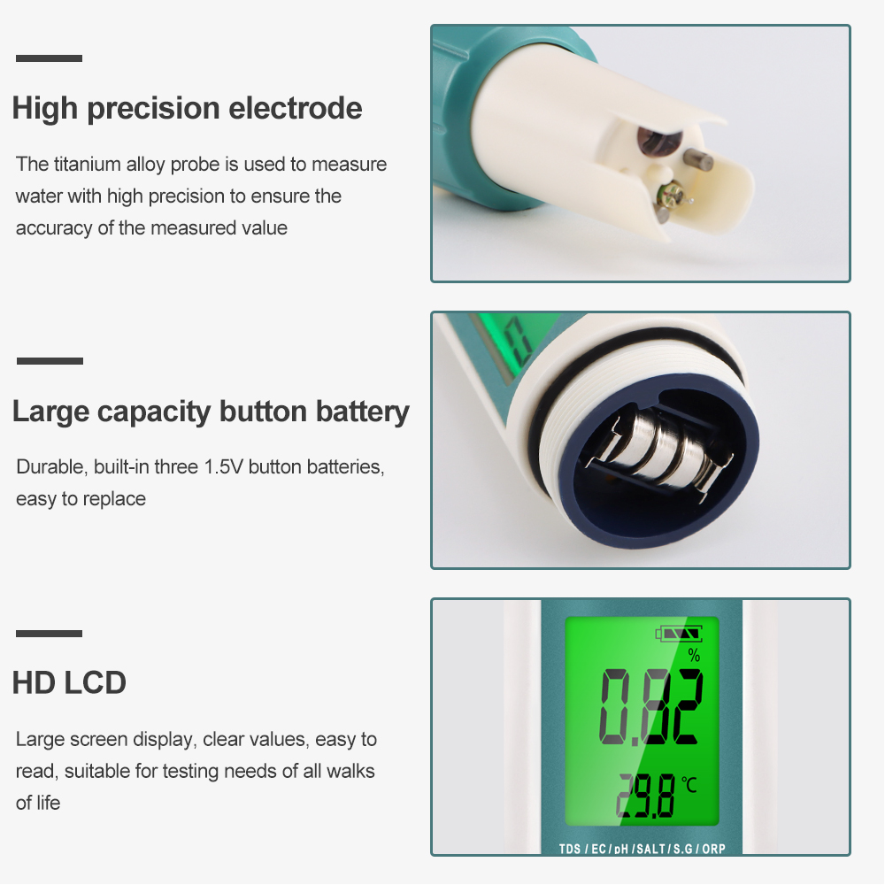 7 in 1 PH TDS EC ORP ความเค็ม  - Ph Meter Digital Water Tester บทวิจารณ์และราคา